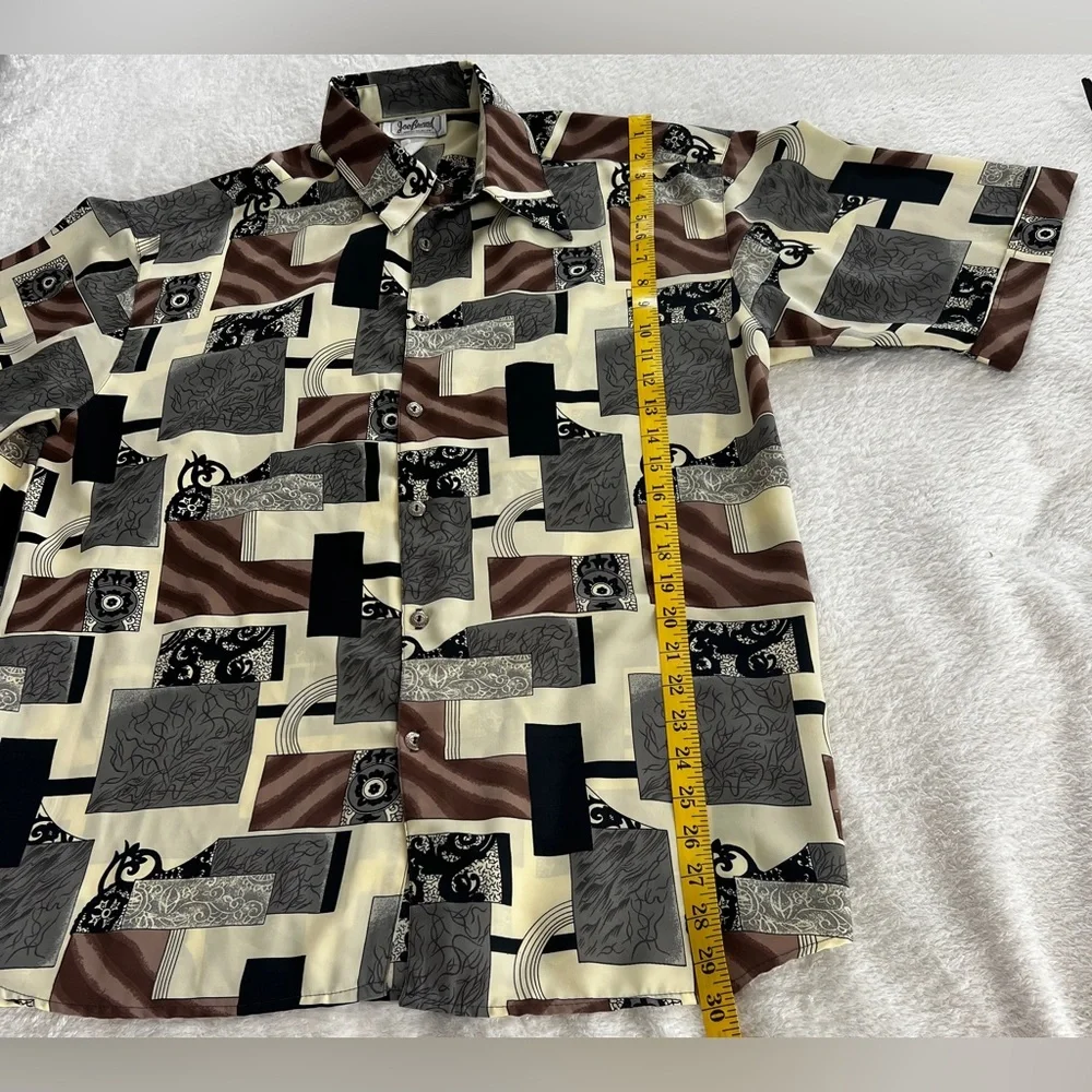 Joe Brand Men’s Vintage Pop Art Short Sleeve Shirt, Black/Brown/Cream, Size XL - Picture 3 of 10